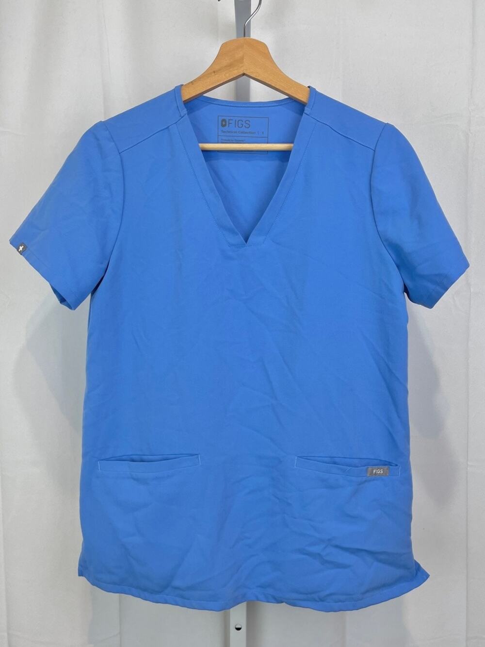 FIGS Casma Three Pocket Scrub Top FW1100 Short Sleeve V-Neck Blue Size S